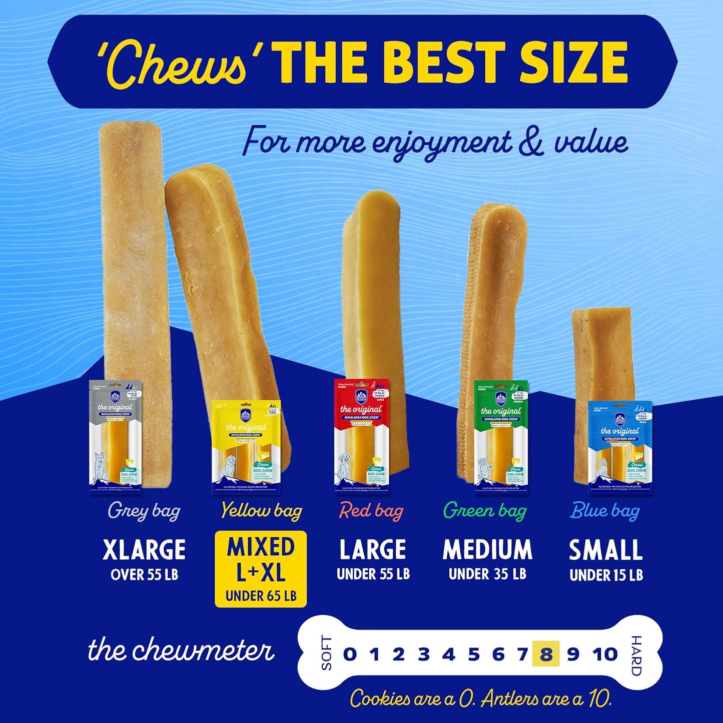 Original Yak Cheese Dog Chew, 3 Large Sticks, 3.3 Oz, Gluten Free, Healthy Dog Treats, Grain & Lactose Free 100% Natural, Long Lasting Chews for Dogs under 65 Lbs