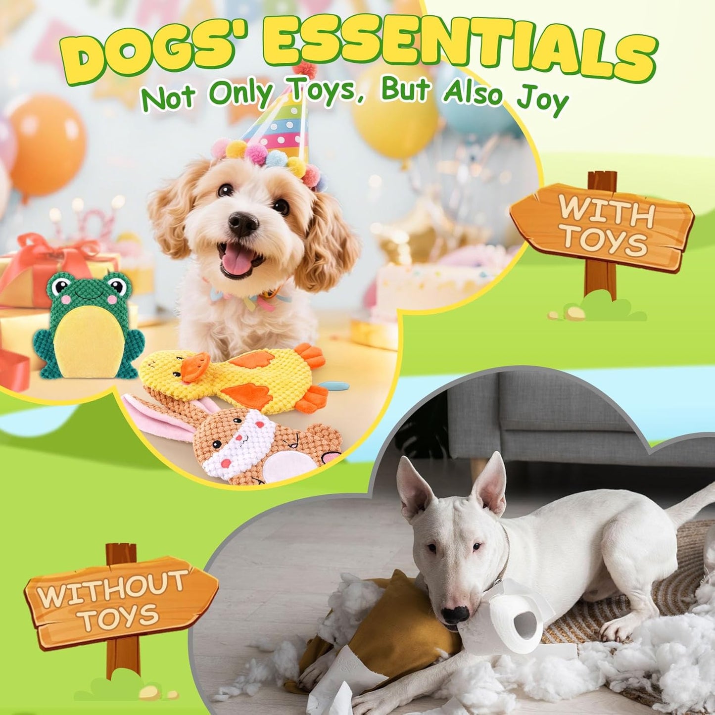 3 Pack No Stuffing Interactive Dog Toys with Crinkle, Squeaky Chew Toys for Small, Medium Dogs