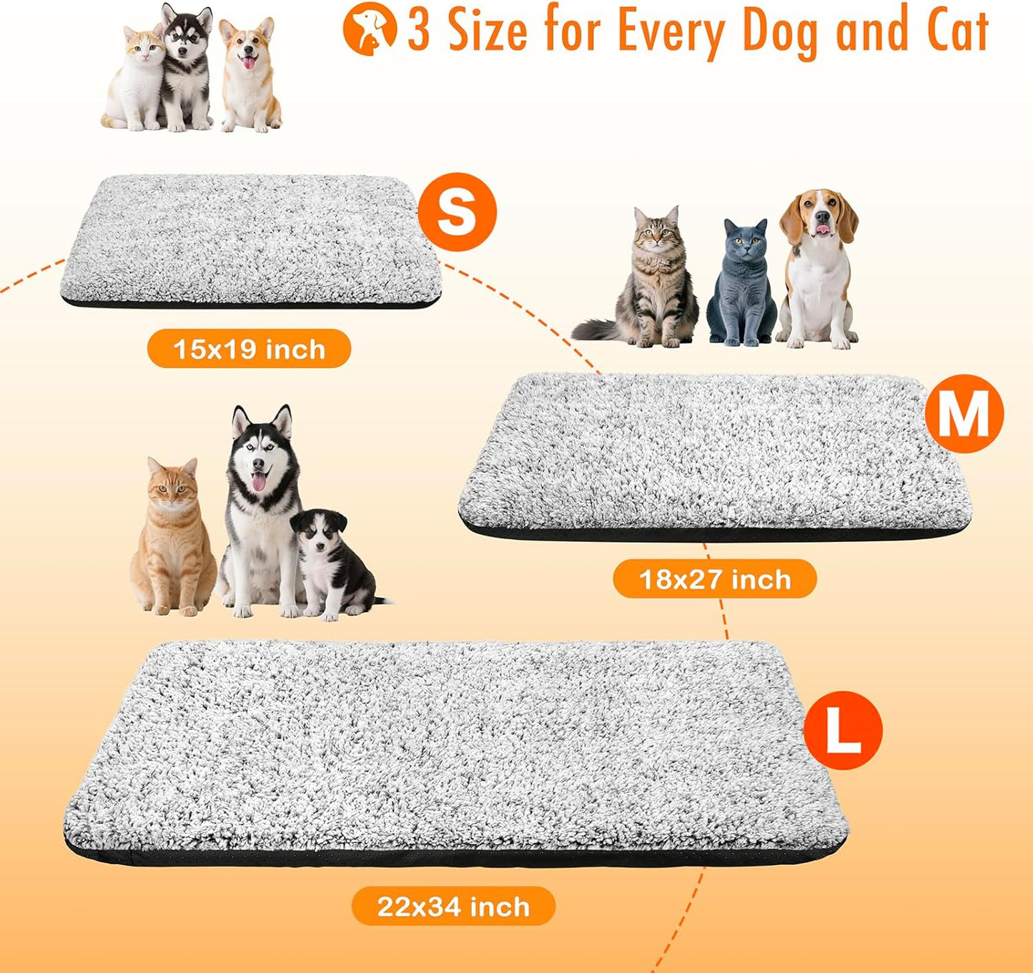 Self Warming Cat Bed, Heated Cat Bed, Plush Self-Heating Pet Mat for Crate, Floor, with Removable Washable Cover, Non-Slip, 15"X19"