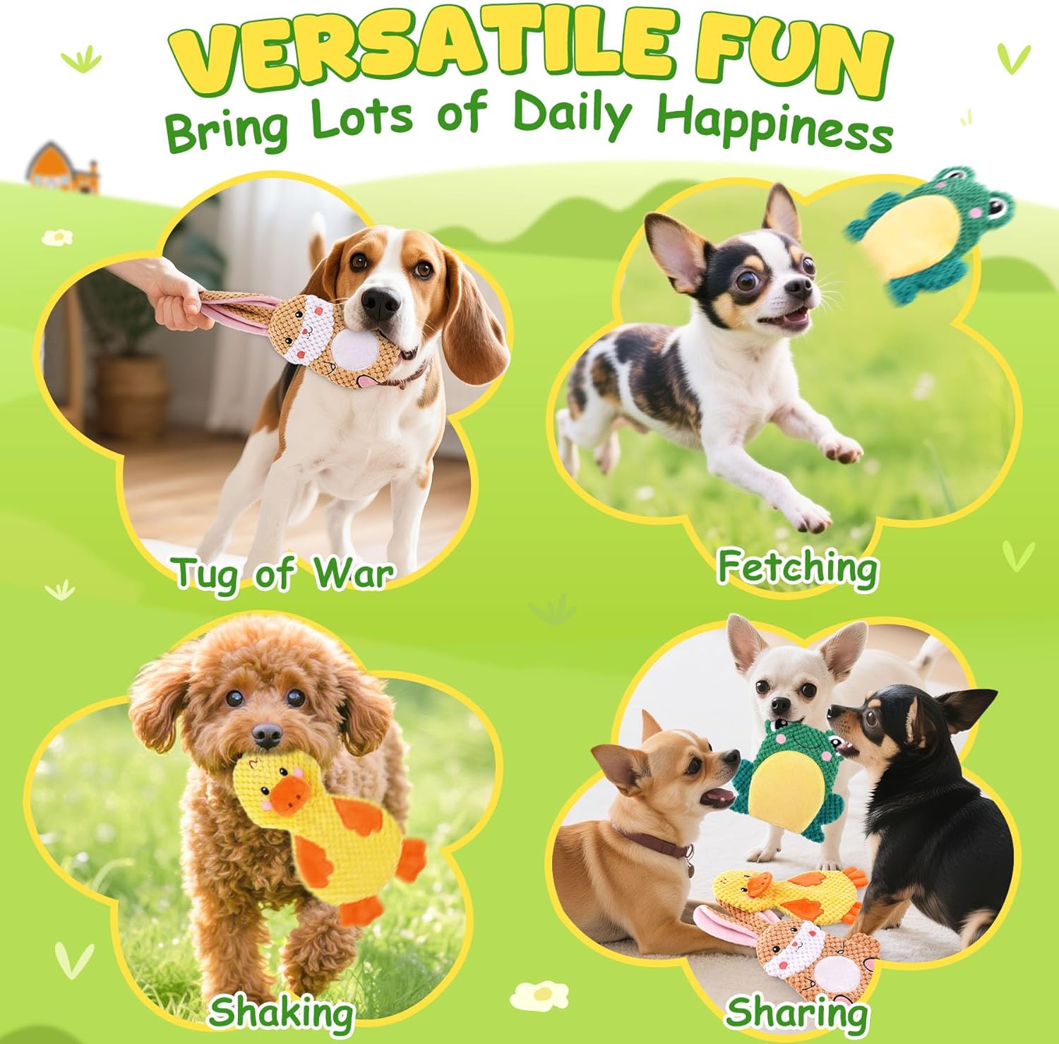 3 Pack No Stuffing Interactive Dog Toys with Crinkle, Squeaky Chew Toys for Small, Medium Dogs