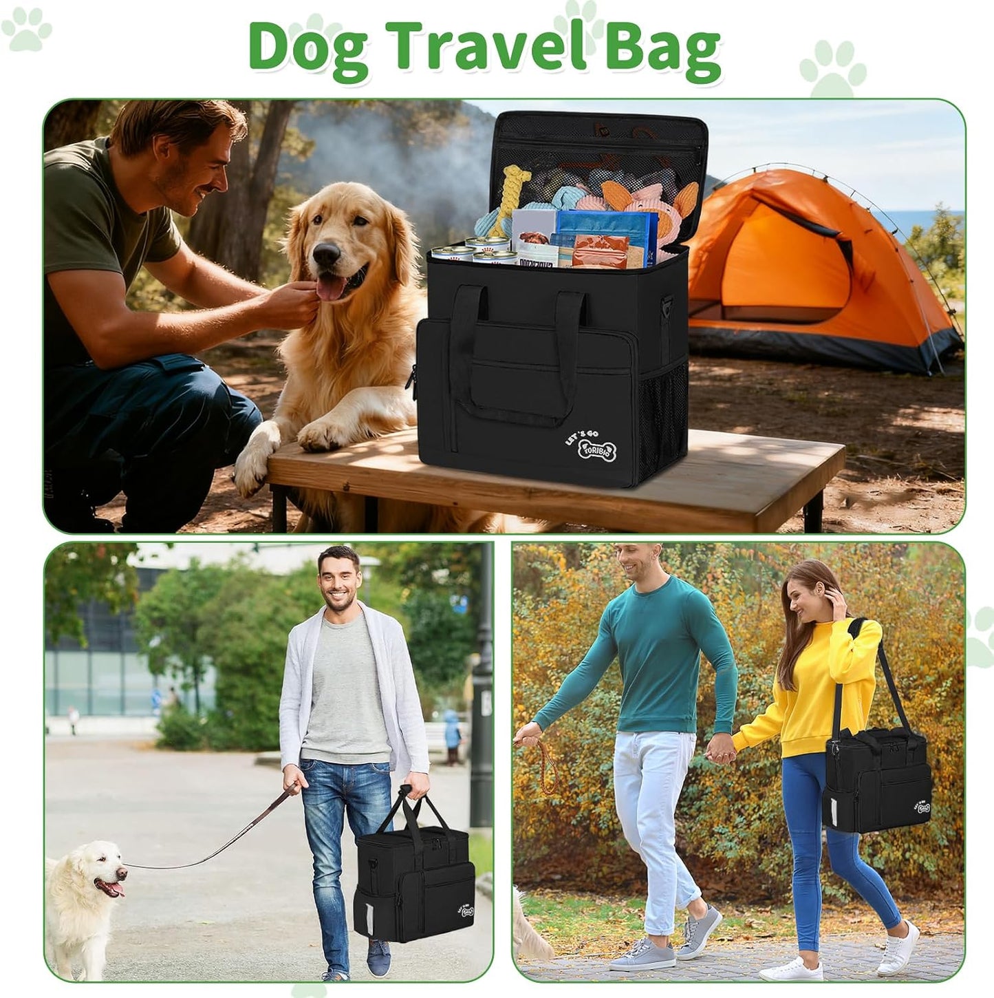 Large Dog Travel Bag for Supplies with Food Bowl