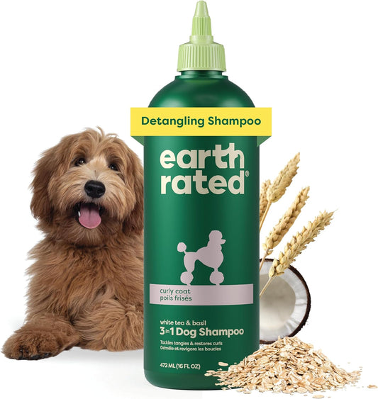3-In-1 Deshedding Dog Shampoo and Conditioner, Deodorizing Oatmeal Shampoos for Dogs and Puppies, Great for Smelly Pets, White Tea and Basil Scent, 16 Oz