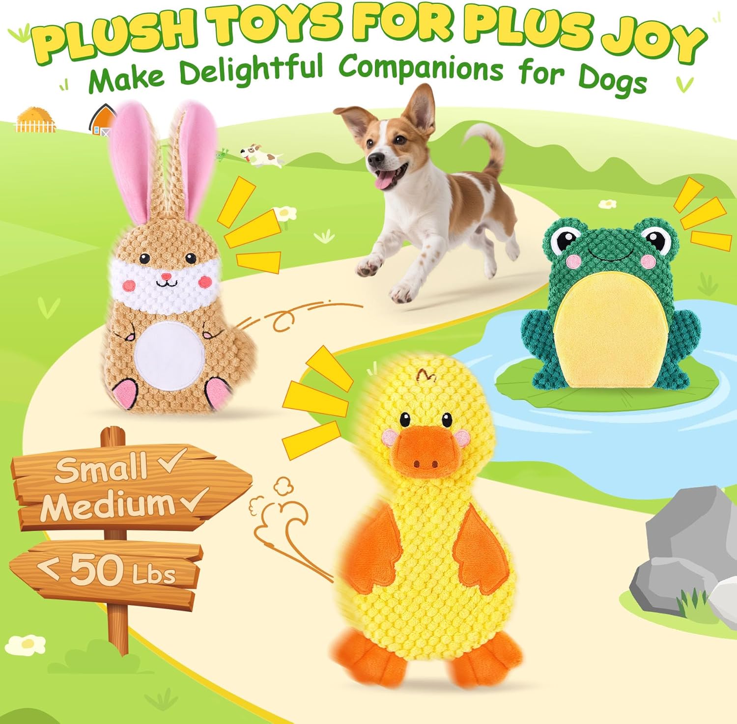 3 Pack No Stuffing Interactive Dog Toys with Crinkle, Squeaky Chew Toys for Small, Medium Dogs