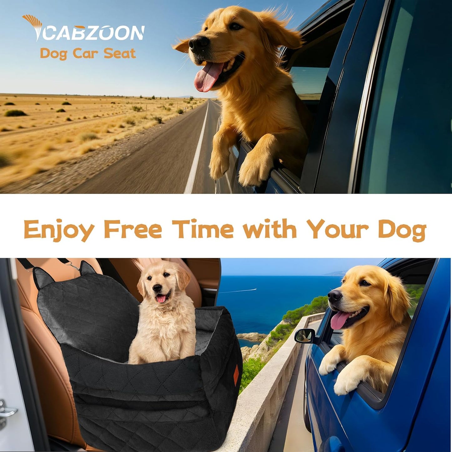 Dog Car Seat for Small/Medium Dogs up to 35Lbs,Elevated Cushion Fits in Front/Back Seat