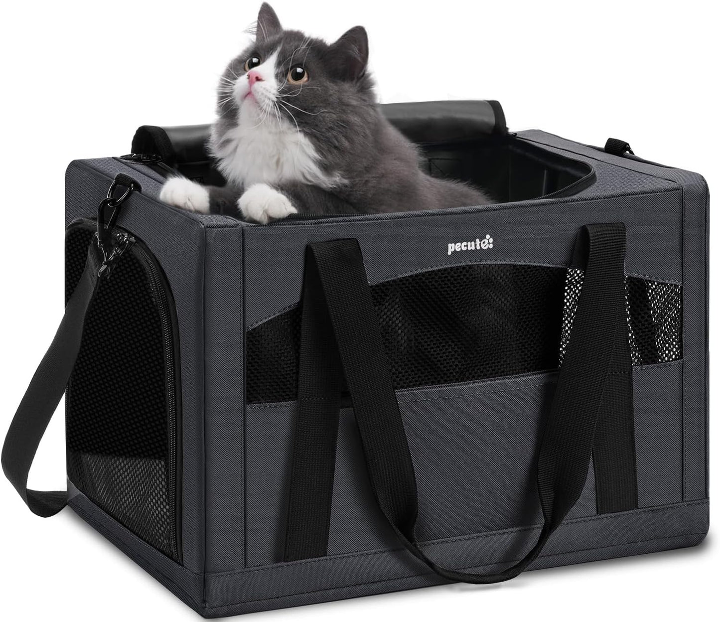 Cat Carrier Stable, Pet Carrier Breathable and Portable, Cat Carriers Bag with Scientific Hidden Partition, Carriers for Cat under 5Kg, Dog Carrier Suitable for Travel and Outing, Gray