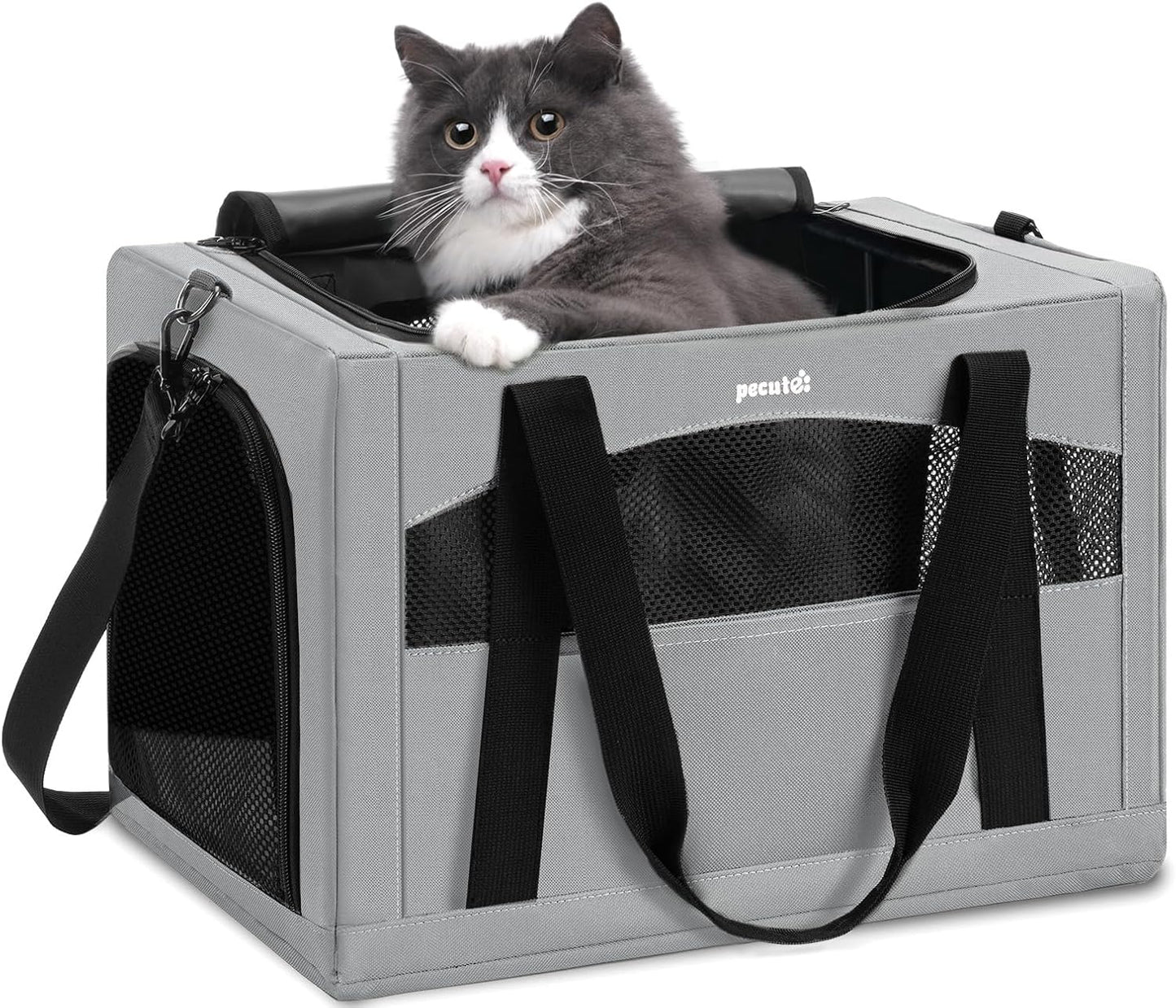 Cat Carrier Stable, Pet Carrier Breathable and Portable, Cat Carriers Bag with Scientific Hidden Partition, Carriers for Cat under 5Kg, Dog Carrier Suitable for Travel and Outing, Gray