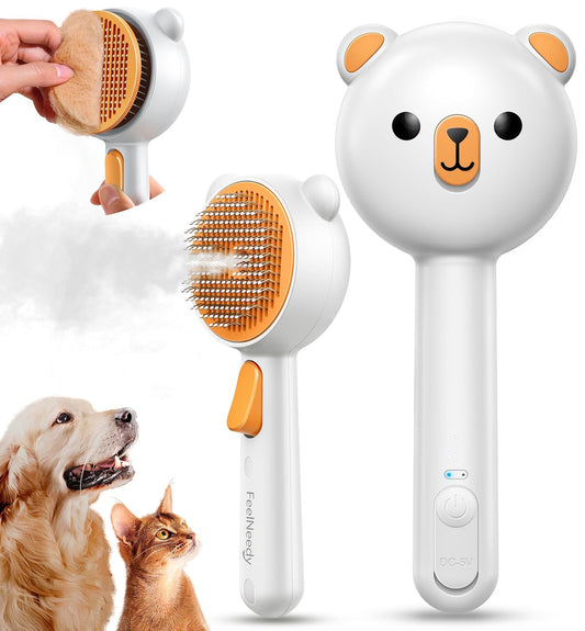 Pet Steam Brush for Dogs & Cats, Dual Speed Spray USB Rechargeable Grooming Supplies, Brush for Shedding Suitable for All Long- and Short-Haired Pets