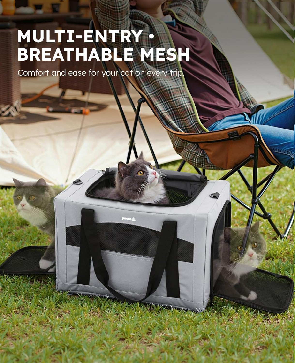 Cat Carrier Stable, Pet Carrier Breathable and Portable, Cat Carriers Bag with Scientific Hidden Partition, Carriers for Cat under 5Kg, Dog Carrier Suitable for Travel and Outing, Gray