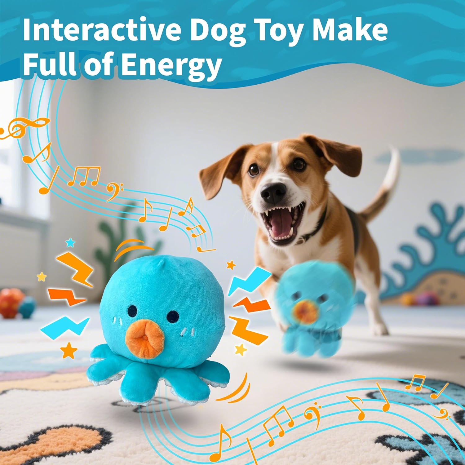 Interactive Dog Toys, Moving Squeaky Dog Toy Ball, Rechargeable Bouncing Rolling Puppy Ball Toy with Jumping Music Talking Mode for Puppy Small Medium Dogs to Keep Them Busy (Octopus)