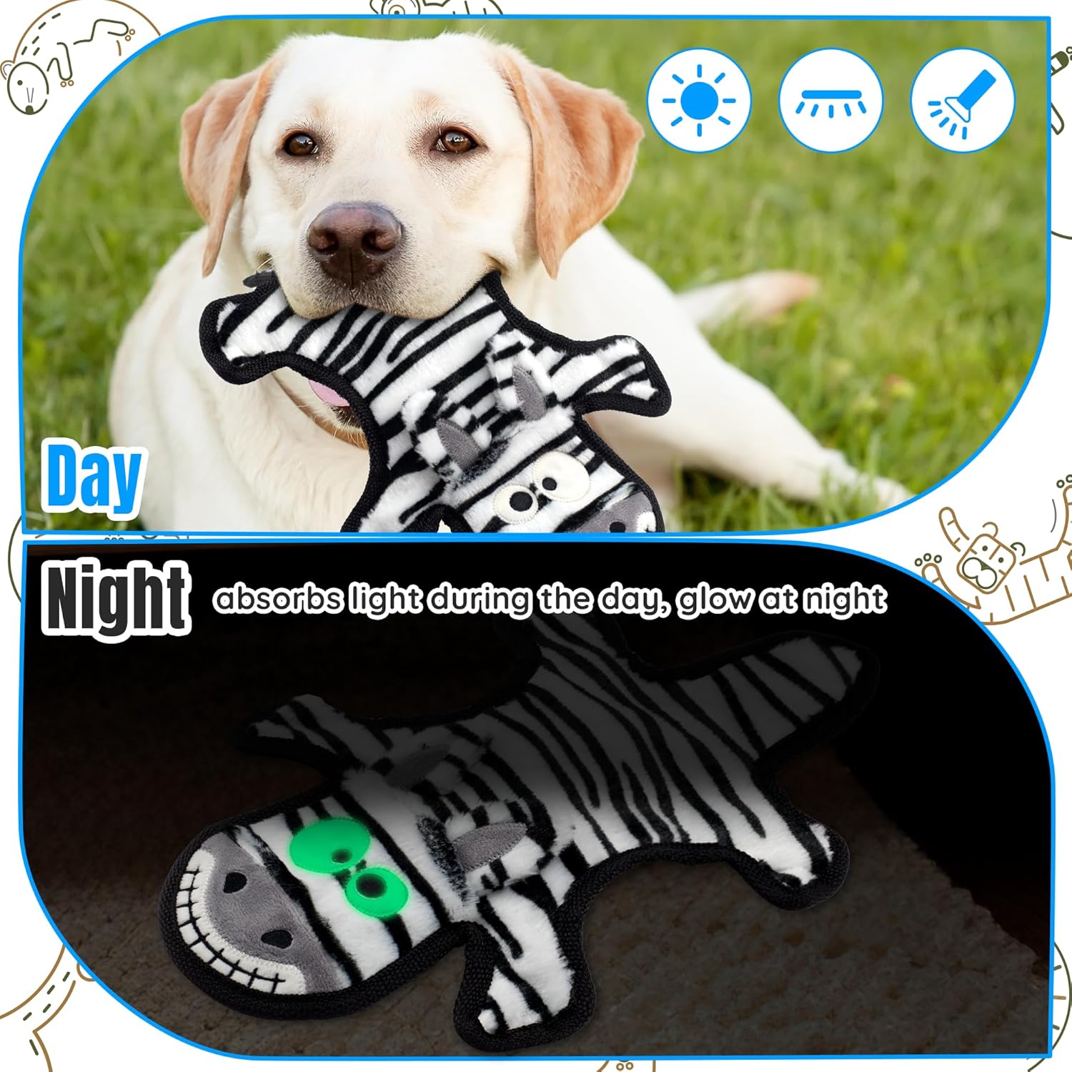 No Stuffing Dog Squeaky Toys, Glowing Eyes Crinkle Plush Puppy Toys for Teething Chewing, 5Pcs Toy Set for Large/Medium/Small Dogs