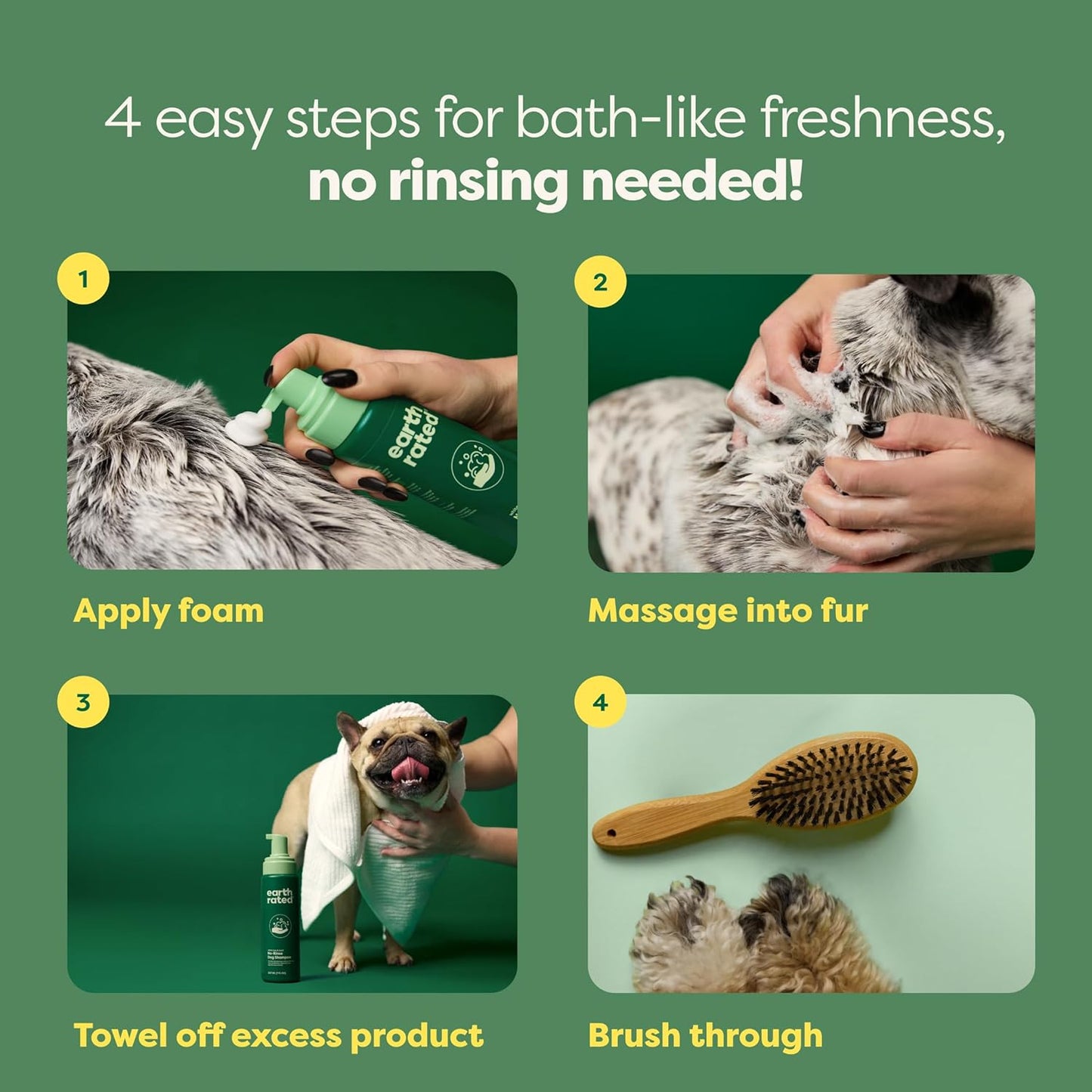 Waterless Dog Shampoo & Conditioner, Convenient No-Rinse Wash for Cleaning, Conditioning & Detangling, for All Coat Types, Refreshing White Tea and Basil Scent, 7 Oz