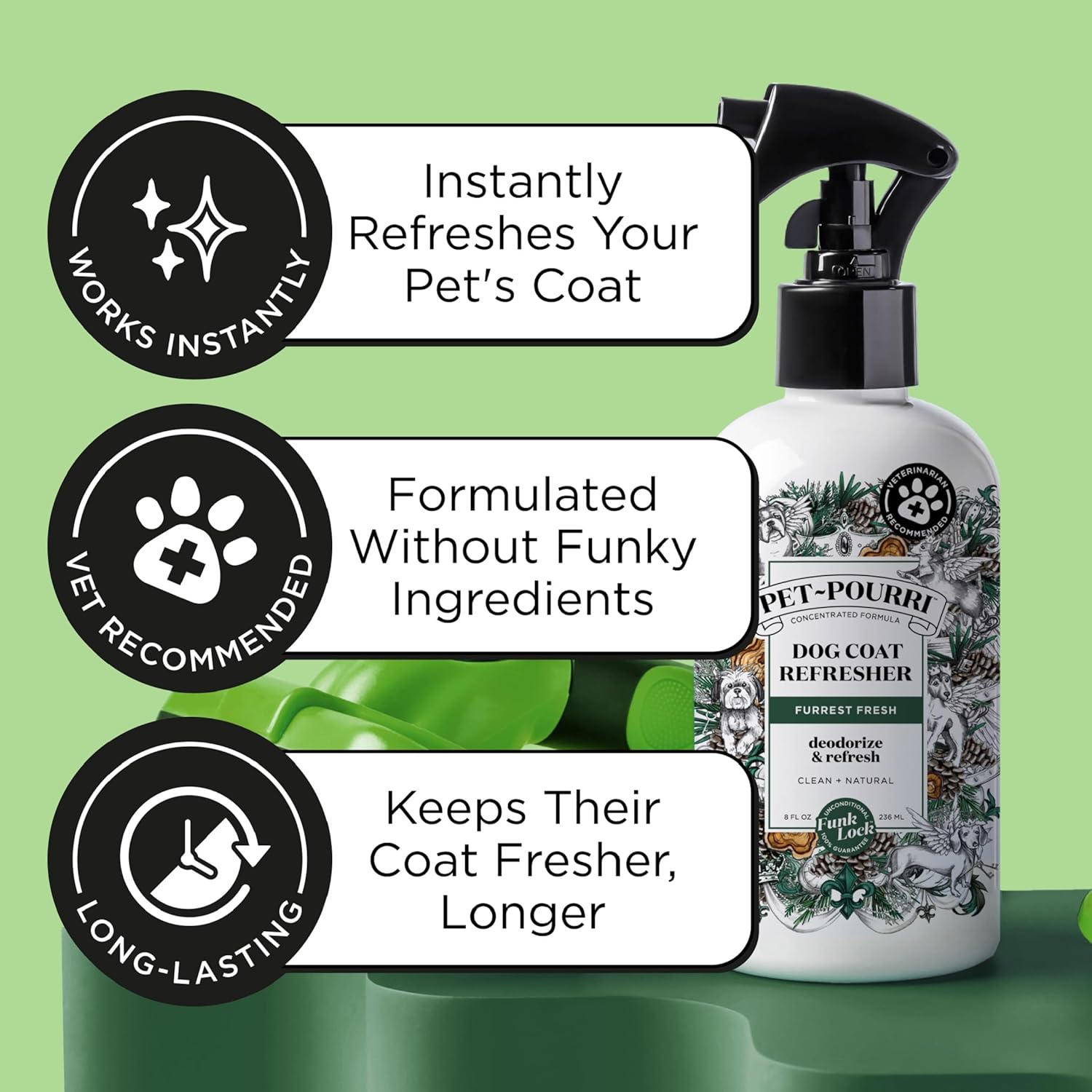 Furrest Fresh Dog Deodorizing Spray, 8 Fl Oz Grooming Perfume for Dog Coat, Pet Odor Neutralizer with Essential Oils, Vet Recommended, Paraben & Sulfate-Free Fir, Amber, & Cedarwood Scent