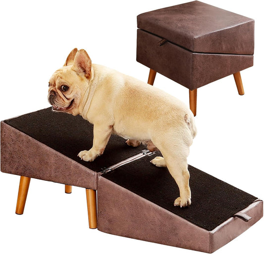 Dog Stairs for Small Dogs and Cats, Dog Ramp for Couch and Bed, Foldable 2-In-1 Wooden Pet Steps for Puppy, Split Ottoman Design