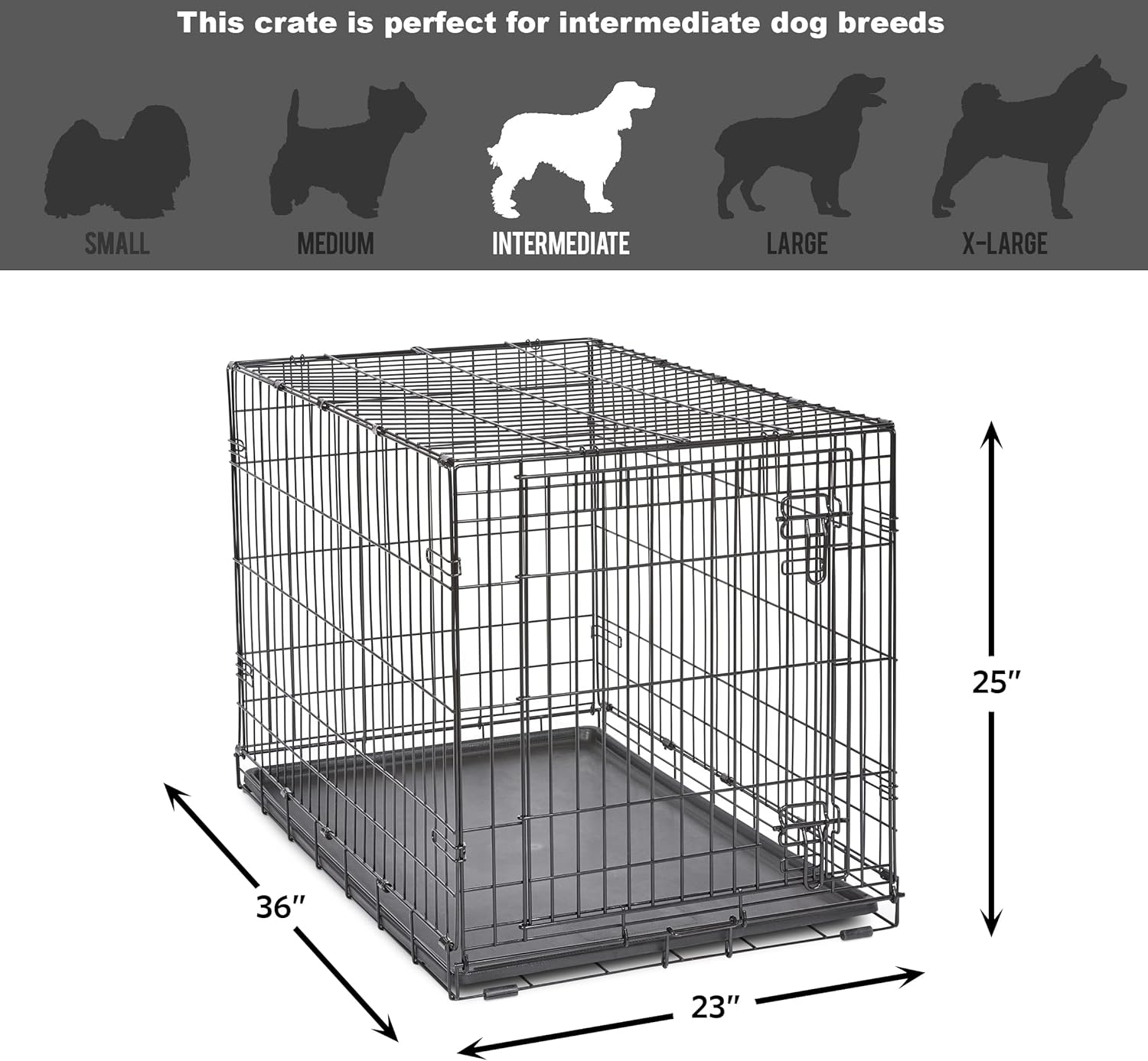 Single Door Folding Metal 36-Inch Dog Crate, Enhanced Security, Includes Leak-Proof Pan & Divider Panel, for Medium to Large Sized Breeds