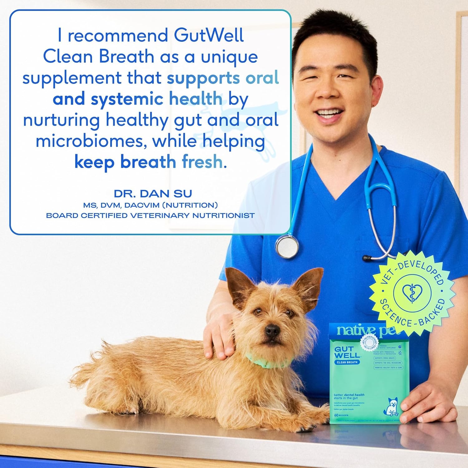 Gutwell Clean Breath - Dog Breath Freshener & Dog Dental Powder - Promotes Fresh Breath with Targeted Triple-Biotic Dental Care Blend - 60 Scoops