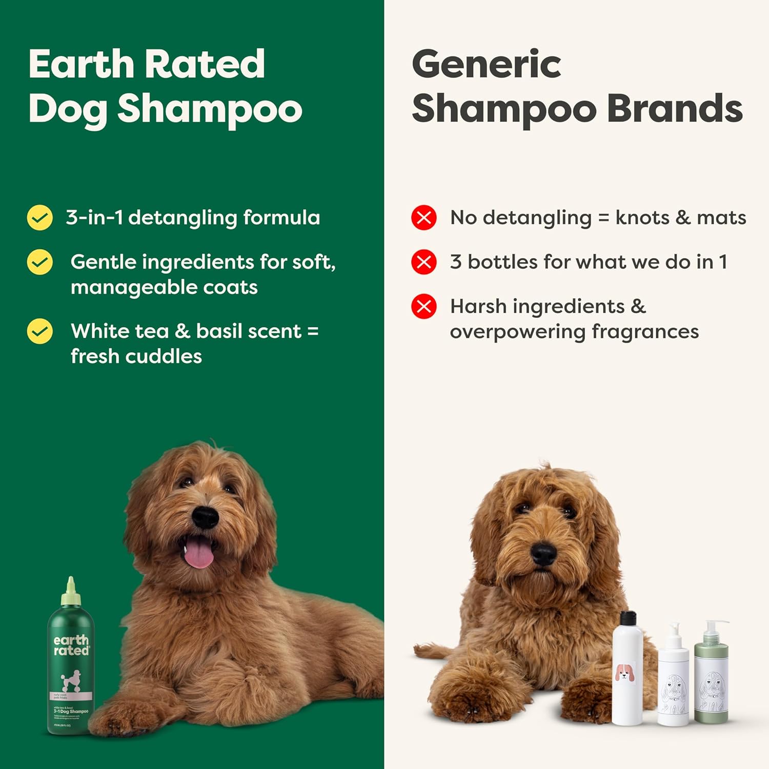 3-In-1 Detangling Dog Shampoo and Conditioner, Deodorizing Oatmeal Shampoos for Dogs and Puppies, Great for Smelly Pets, White Tea and Basil Scent, 16 Oz