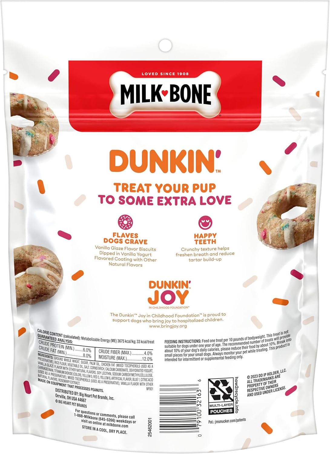 Dunkin' Vanilla Glaze Flavor Dog Biscuits with Other Natural Flavors, 8 Oz Bag