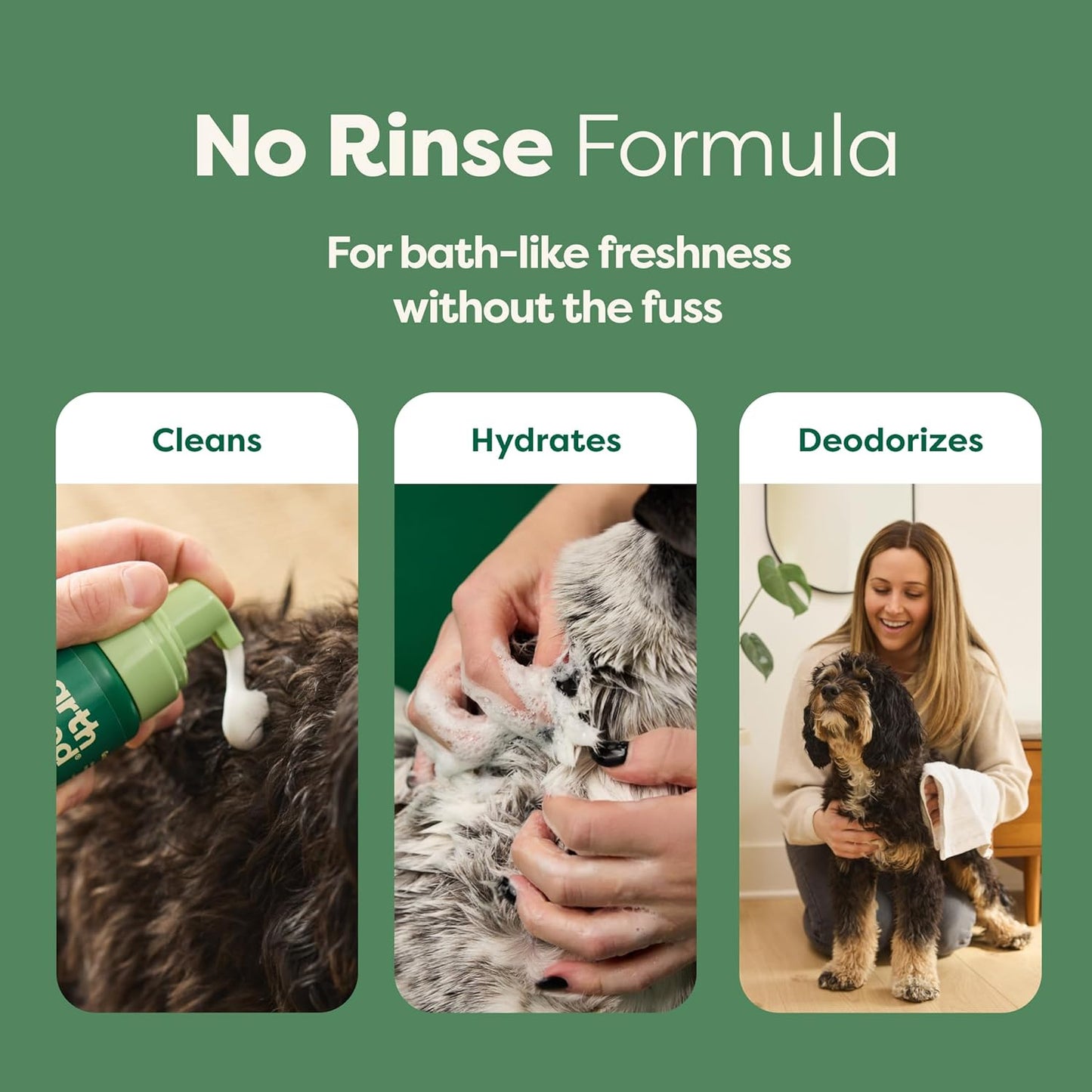 Waterless Dog Shampoo & Conditioner, Convenient No-Rinse Wash for Cleaning, Conditioning & Detangling, for All Coat Types, Refreshing White Tea and Basil Scent, 7 Oz