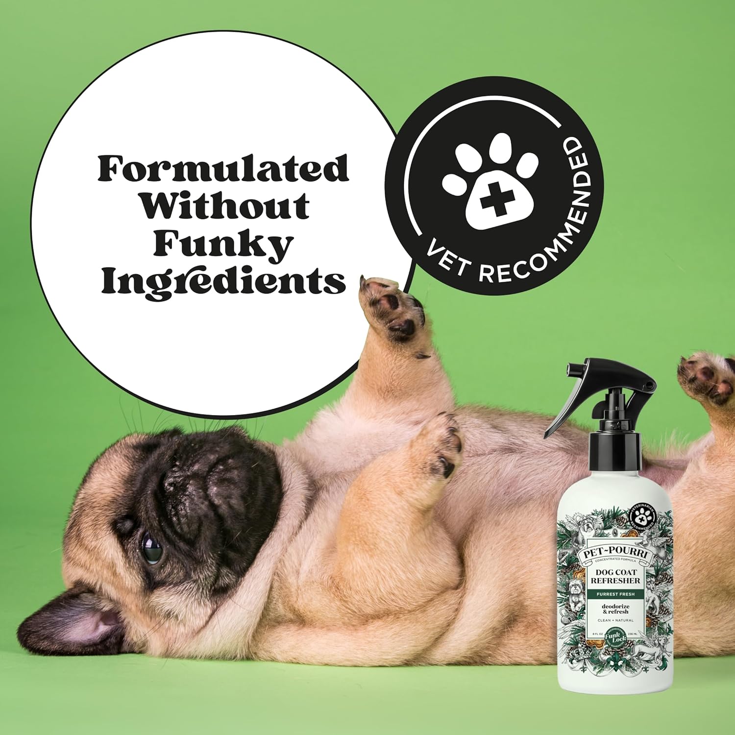 Furrest Fresh Dog Deodorizing Spray, 8 Fl Oz Grooming Perfume for Dog Coat, Pet Odor Neutralizer with Essential Oils, Vet Recommended, Paraben & Sulfate-Free Fir, Amber, & Cedarwood Scent