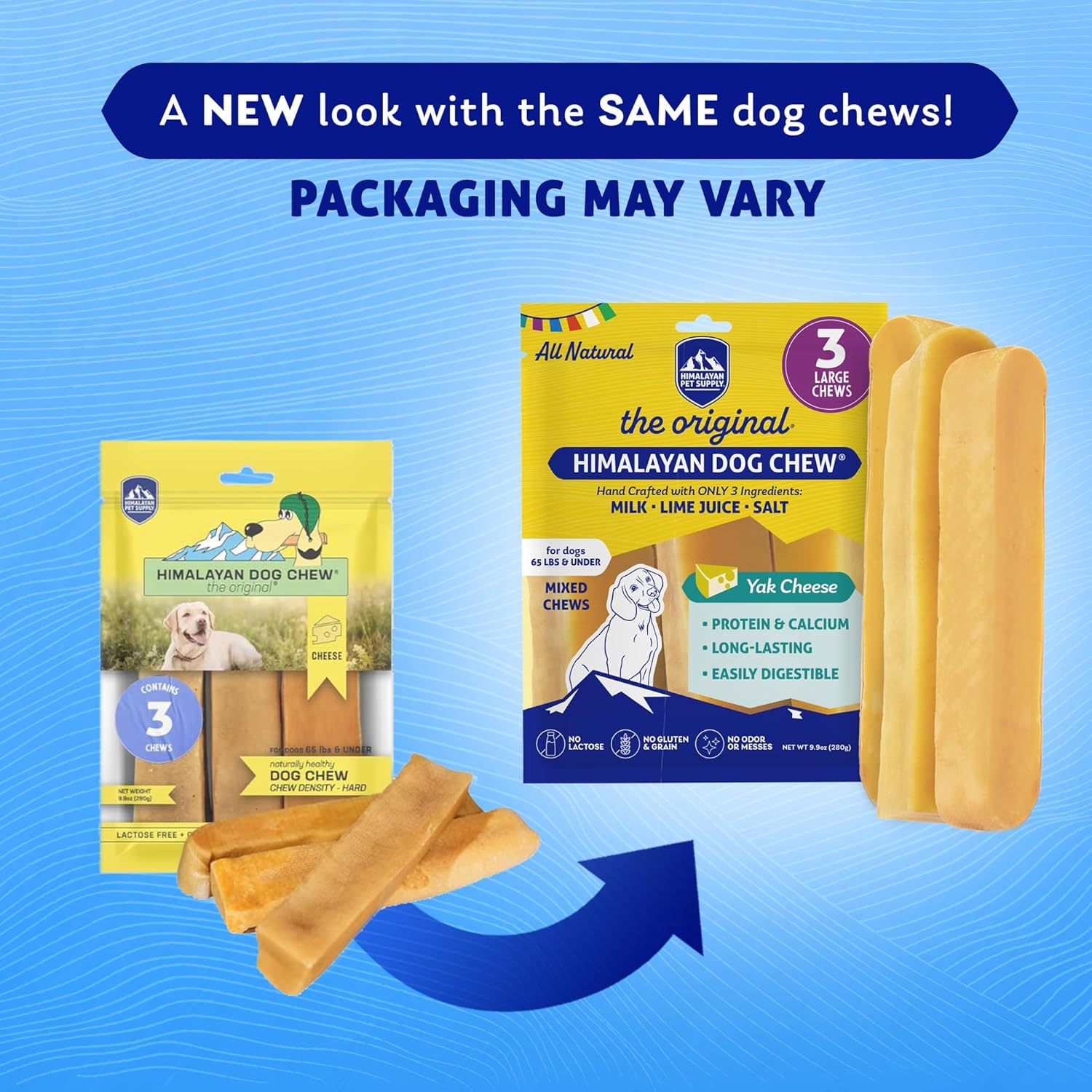 Original Yak Cheese Dog Chew, 3 Large Sticks, 3.3 Oz, Gluten Free, Healthy Dog Treats, Grain & Lactose Free 100% Natural, Long Lasting Chews for Dogs under 65 Lbs