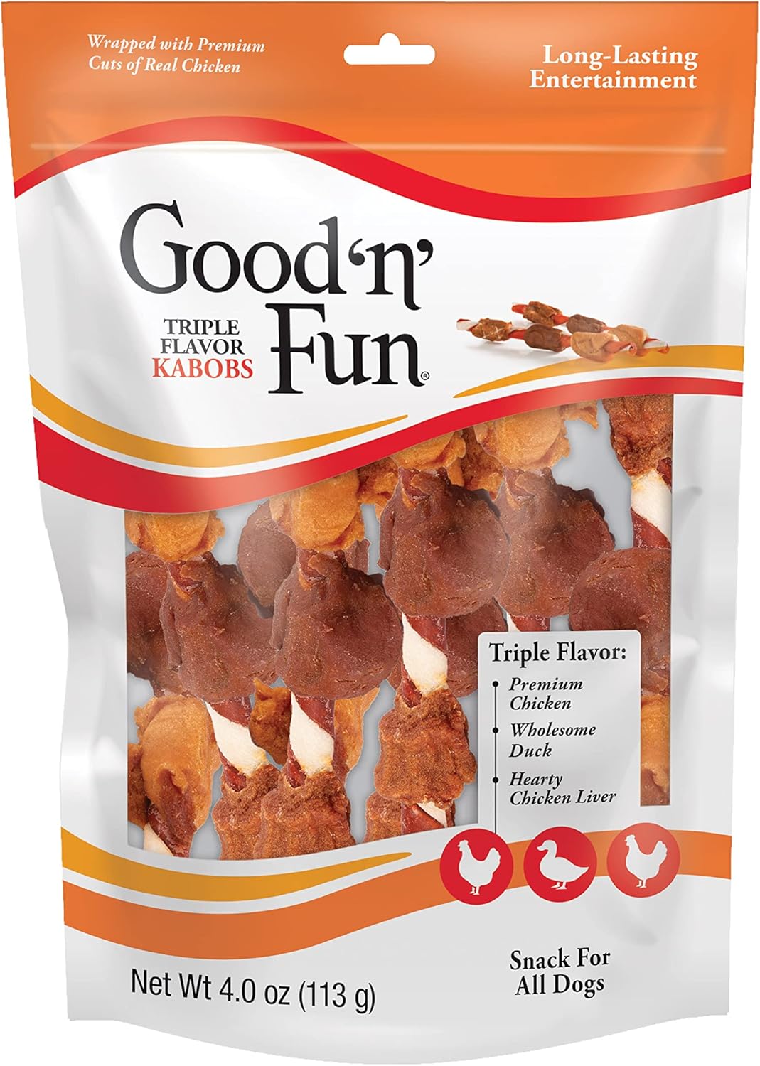 Good 'N' Fun Kabobs Long-Lasting Dog Treat, with Real Proteins, Beef Hide and Premium Chicken, Supports Dental Health, Mental Stimulation, 18 Count