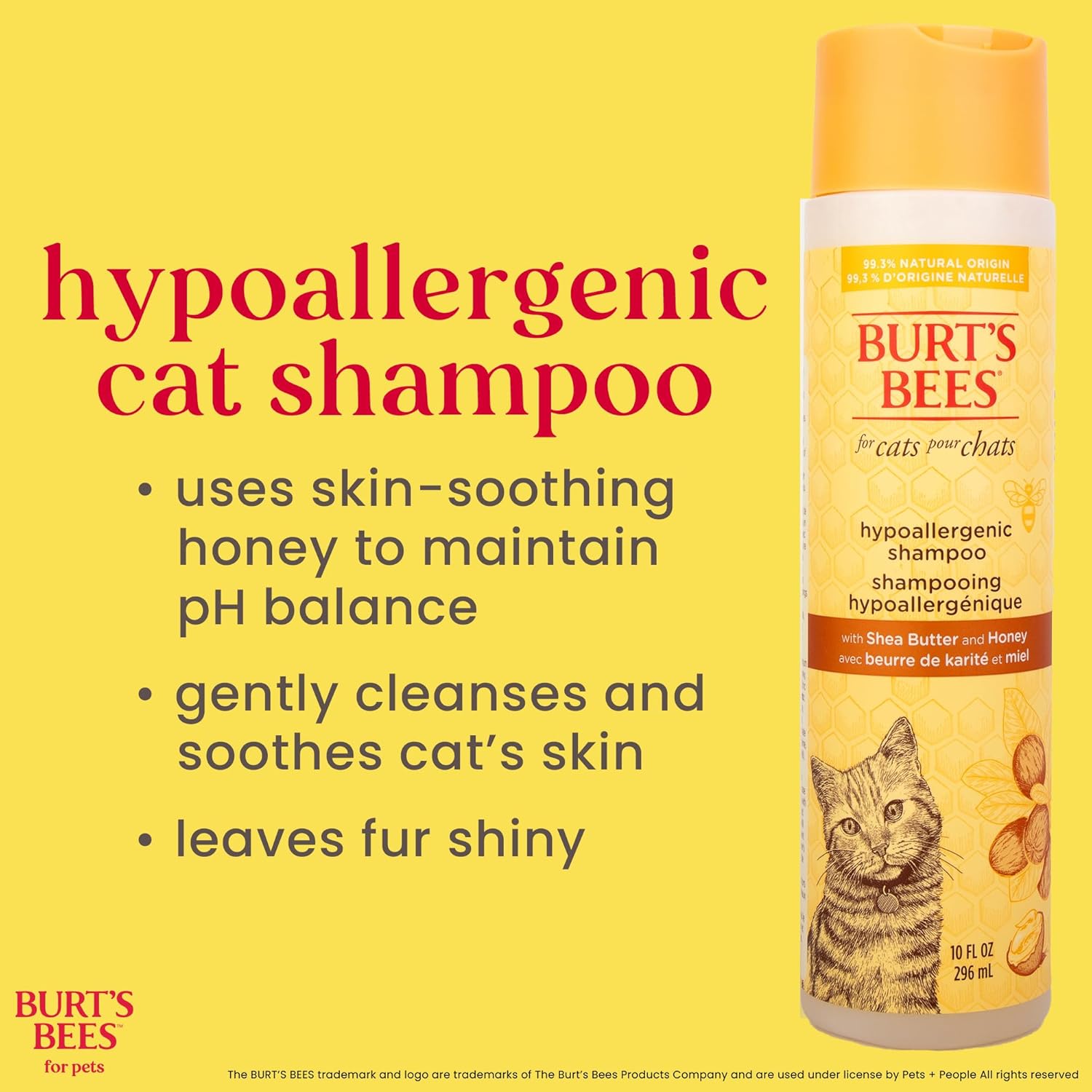 Burt's Bees Shea & Honey Hypoallergenic Cat Shampoo for Sensitive Skin, 10 Fl Oz