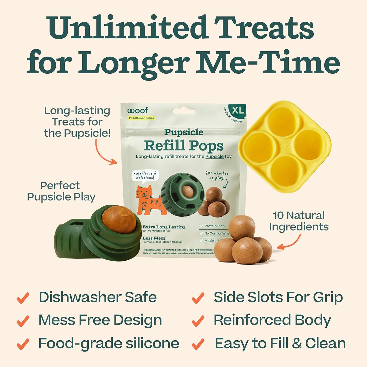 Starter Pack - Interactive Dog Toys for Boredom - Dog Treat Molds Silicone - Chicken-Flavored Healthy Treats for Dogs - Pupsicle Doggy Enrichment Toy - for XL Pups - 25-75 Lbs