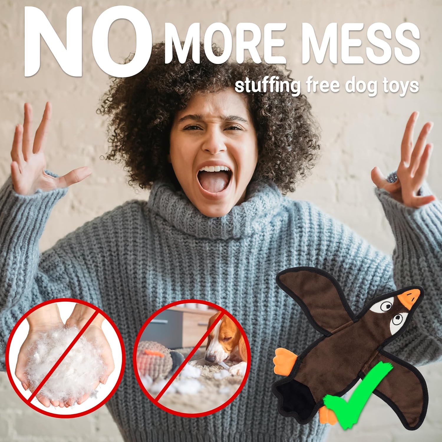 No Stuffing Dog Squeaky Toys, Glowing Eyes Crinkle Plush Puppy Toys for Teething Chewing, 5Pcs Toy Set for Large/Medium/Small Dogs