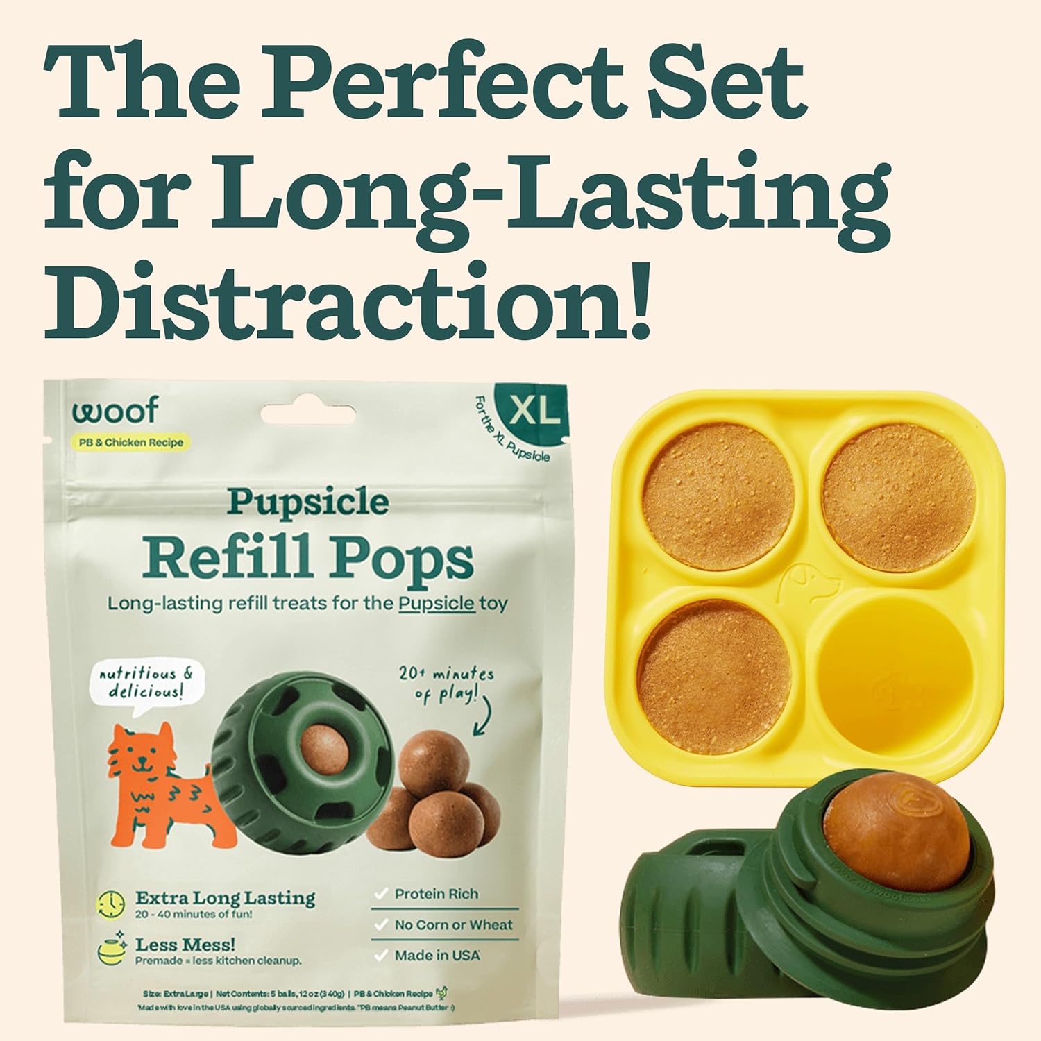 Starter Pack - Interactive Dog Toys for Boredom - Dog Treat Molds Silicone - Chicken-Flavored Healthy Treats for Dogs - Pupsicle Doggy Enrichment Toy - for XL Pups - 25-75 Lbs