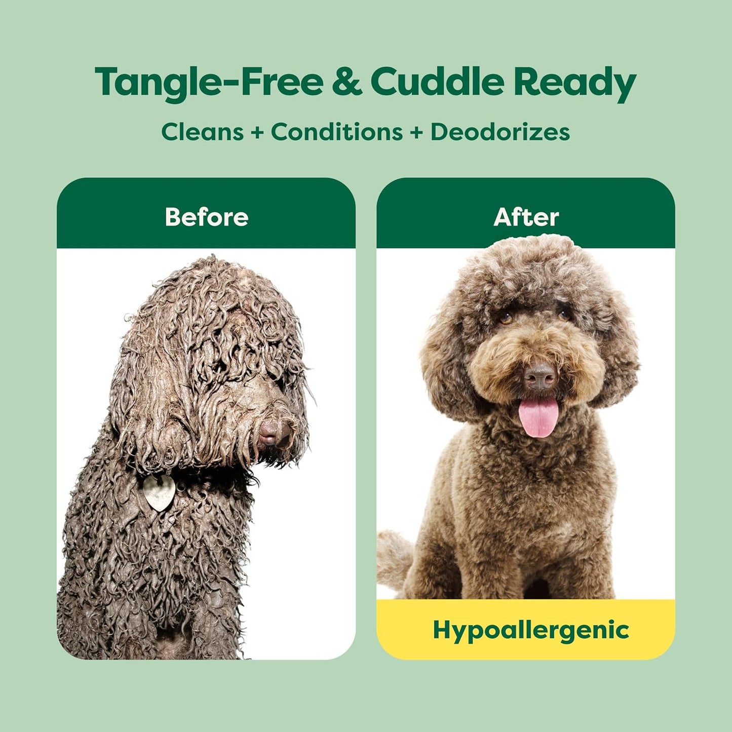 3-In-1 Detangling Dog Shampoo and Conditioner, Deodorizing Oatmeal Shampoos for Dogs and Puppies, Great for Smelly Pets, White Tea and Basil Scent, 16 Oz
