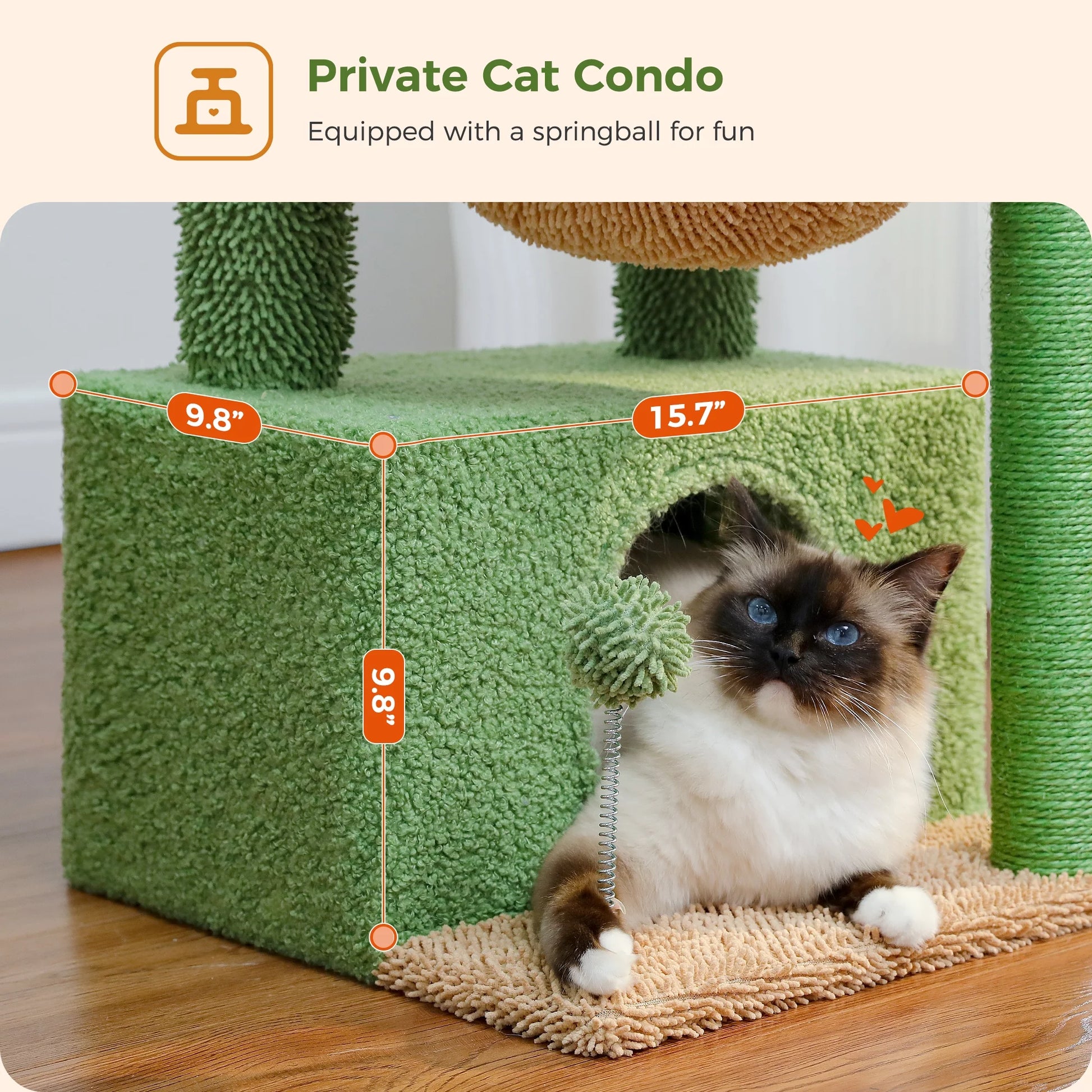 33" Cute Cactus Cat Tree with Scratching Post, Perch, & Hammock