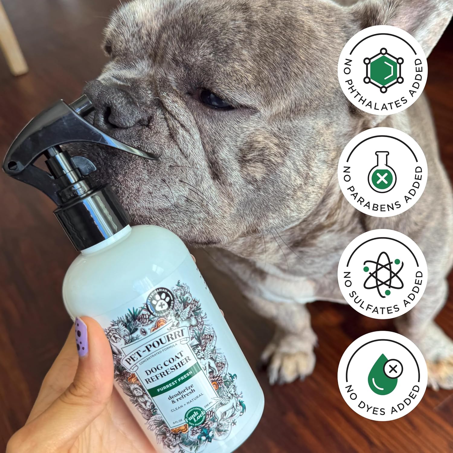 Furrest Fresh Dog Deodorizing Spray, 8 Fl Oz Grooming Perfume for Dog Coat, Pet Odor Neutralizer with Essential Oils, Vet Recommended, Paraben & Sulfate-Free Fir, Amber, & Cedarwood Scent