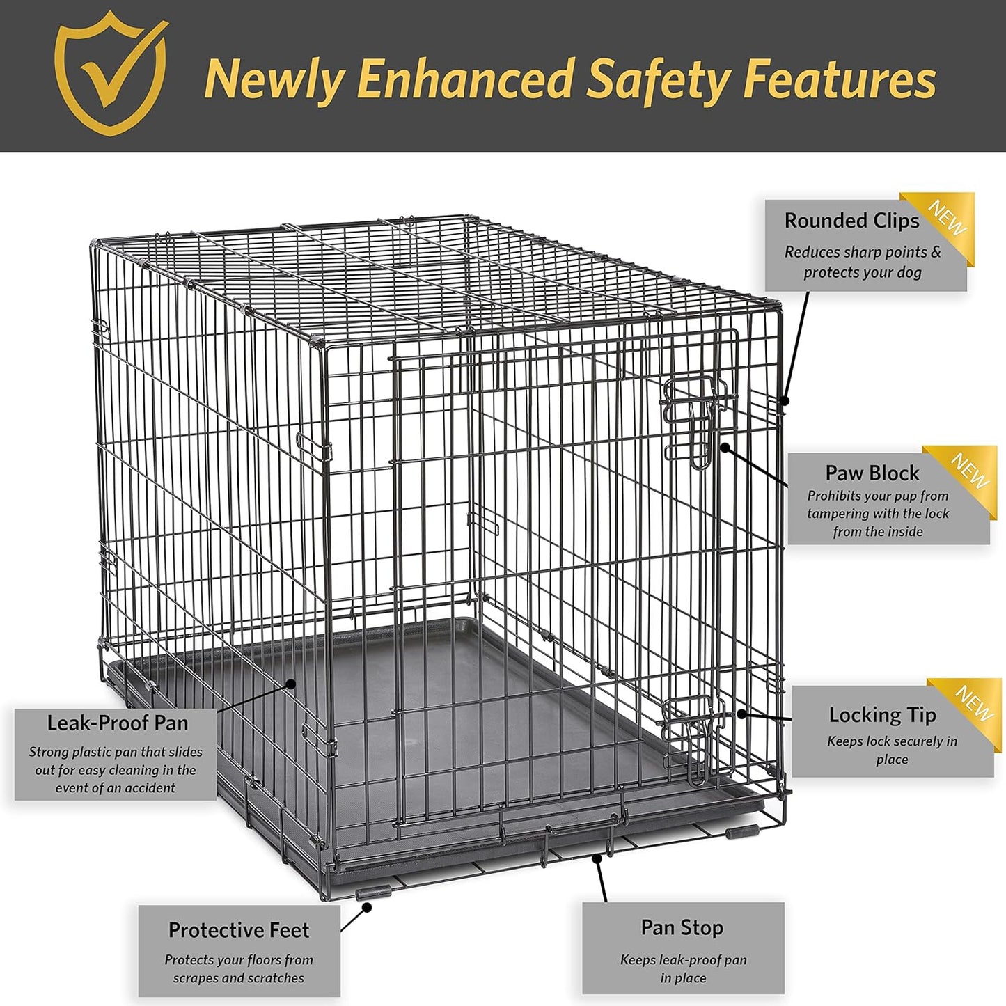 Single Door Folding Metal 36-Inch Dog Crate, Enhanced Security, Includes Leak-Proof Pan & Divider Panel, for Medium to Large Sized Breeds