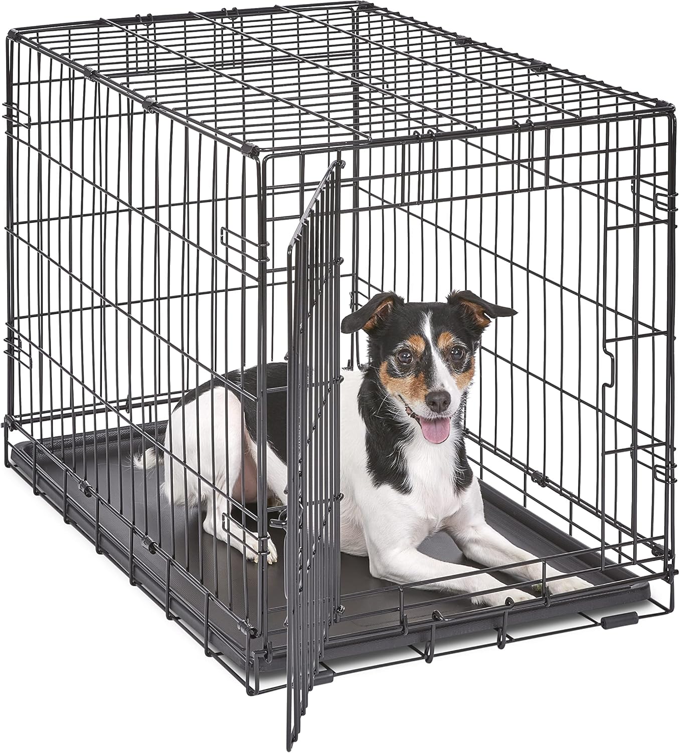 Single Door Folding Metal 36-Inch Dog Crate, Enhanced Security, Includes Leak-Proof Pan & Divider Panel, for Medium to Large Sized Breeds