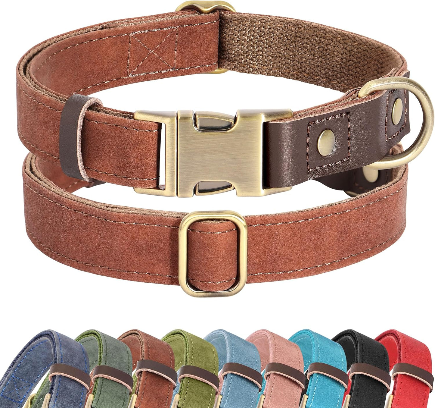 Soft PU Leather Dog Collars for Medium Dogs,Classic Adjustable Dog Collars with Quick Release Metal Buckle,Easy Clean and Comfortable with Nylon Lining,Green,M Neck 13-19"
