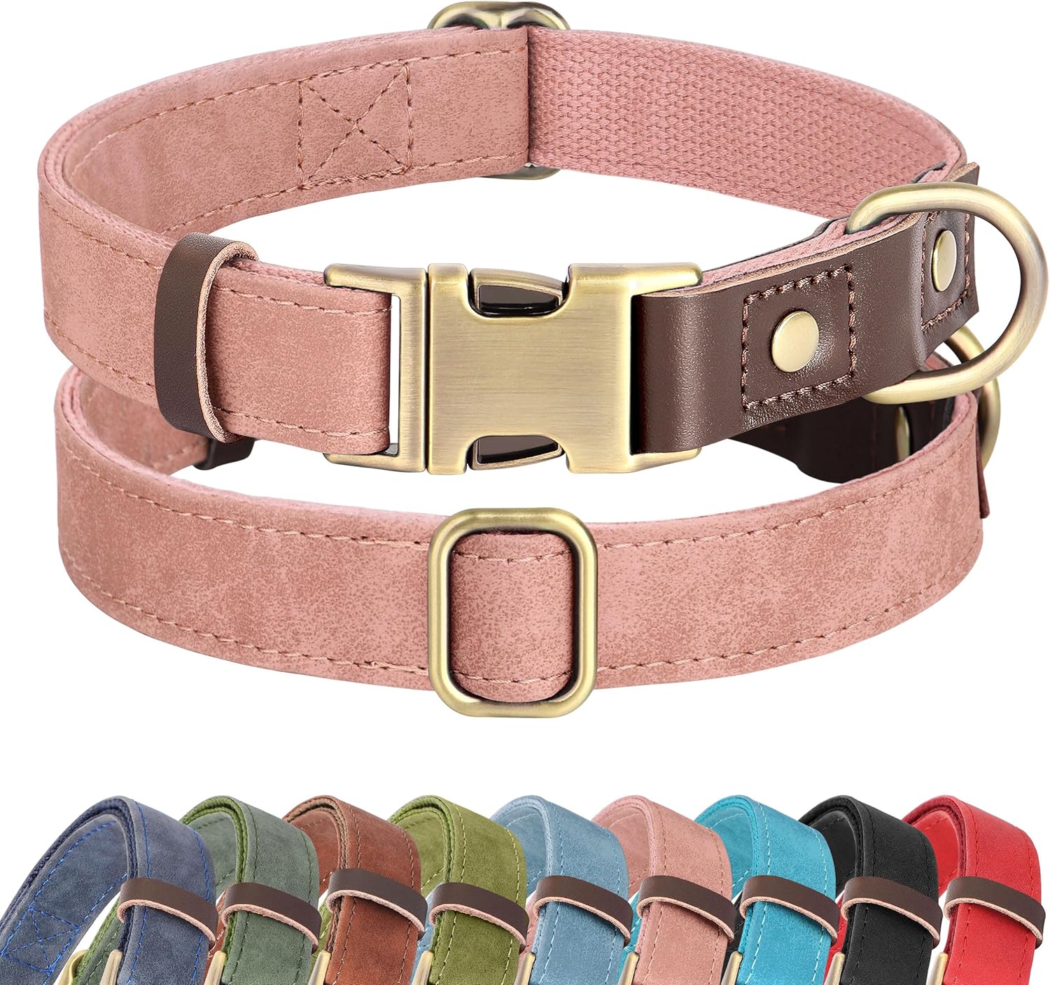 Soft PU Leather Dog Collars for Medium Dogs,Classic Adjustable Dog Collars with Quick Release Metal Buckle,Easy Clean and Comfortable with Nylon Lining,Green,M Neck 13-19"