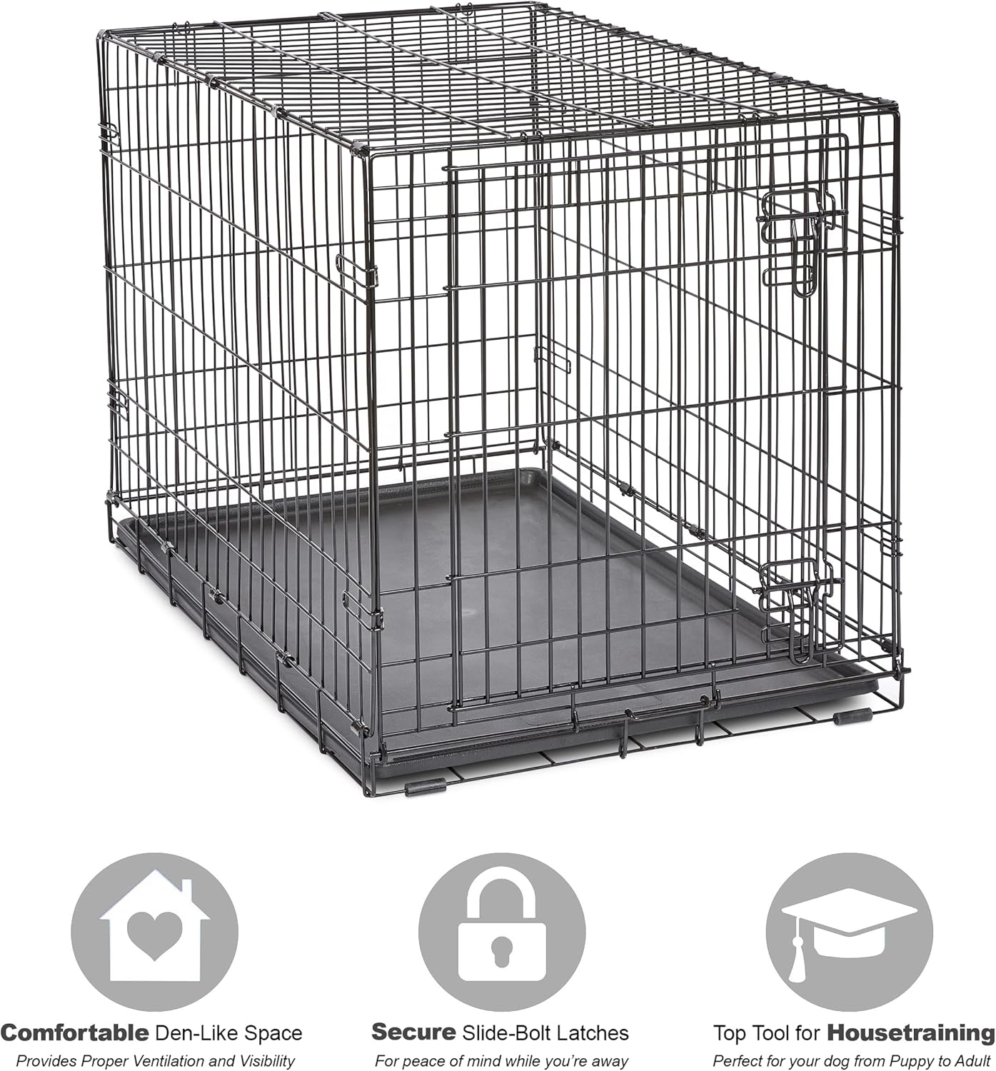 Single Door Folding Metal 36-Inch Dog Crate, Enhanced Security, Includes Leak-Proof Pan & Divider Panel, for Medium to Large Sized Breeds