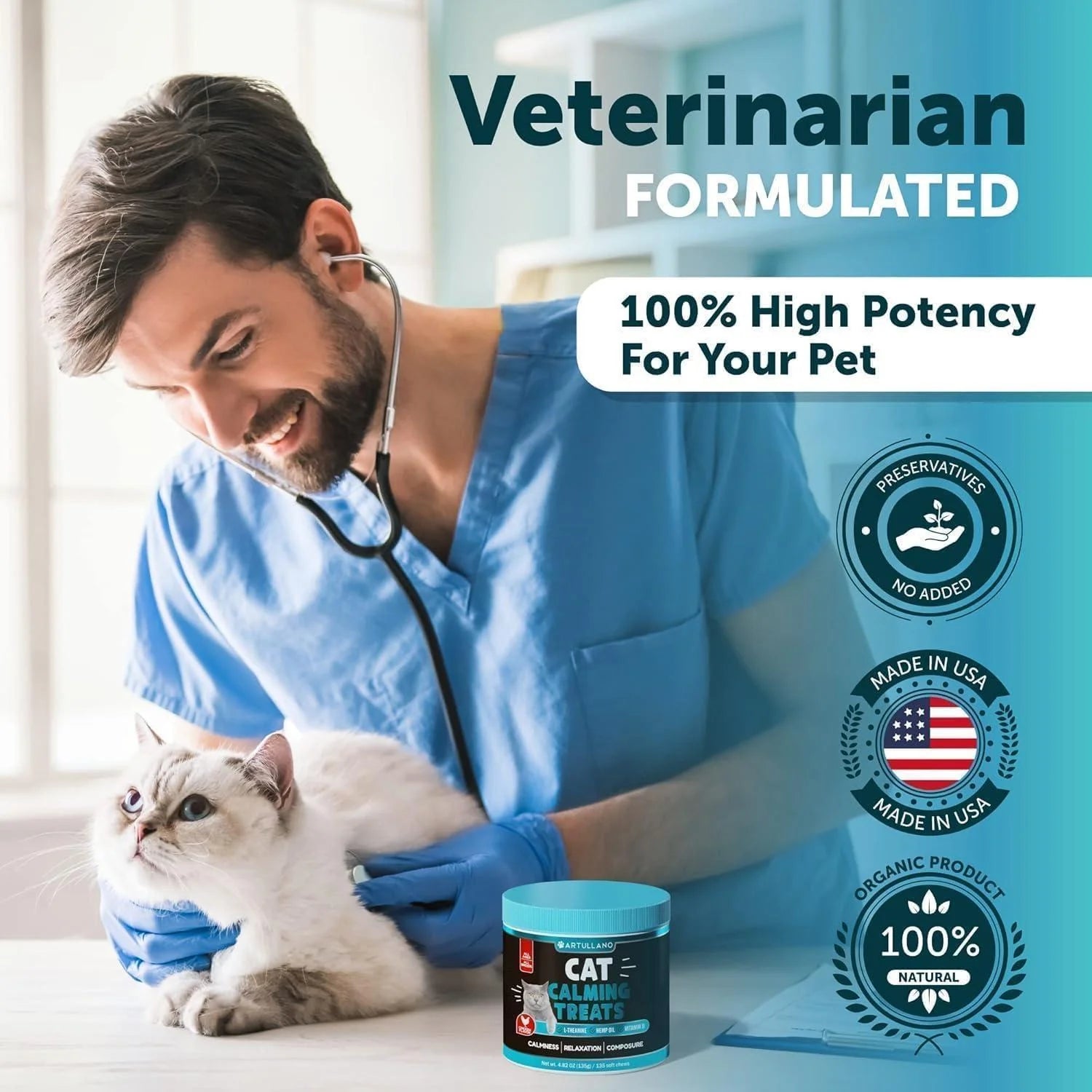 Hemp Cat Calming Treats for Stress & Anxiety Relief Cat & Kittens Melatonin