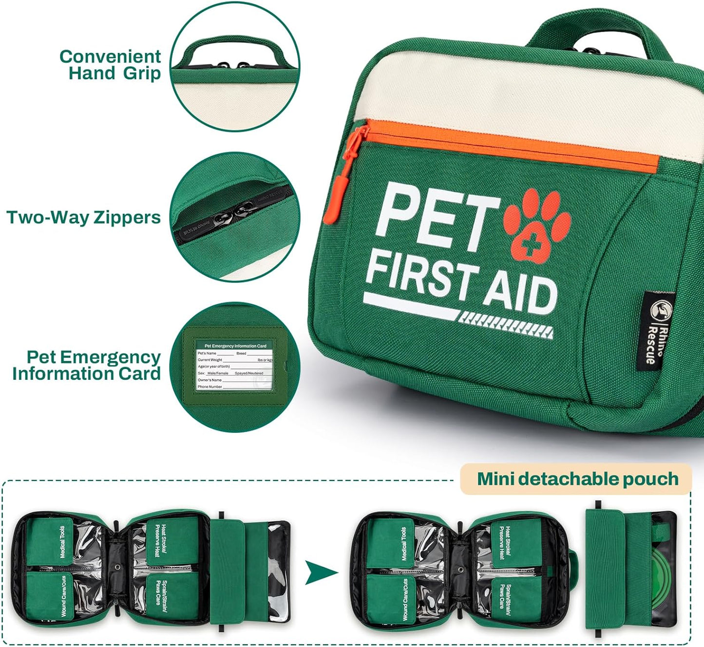 Pet First Aid Kit, Emergency Medical Supplies for Dogs & Cats, Safety Essentials Pack with Thermometer, Disposable Booties for Home, Hiking, Traveling & Camping