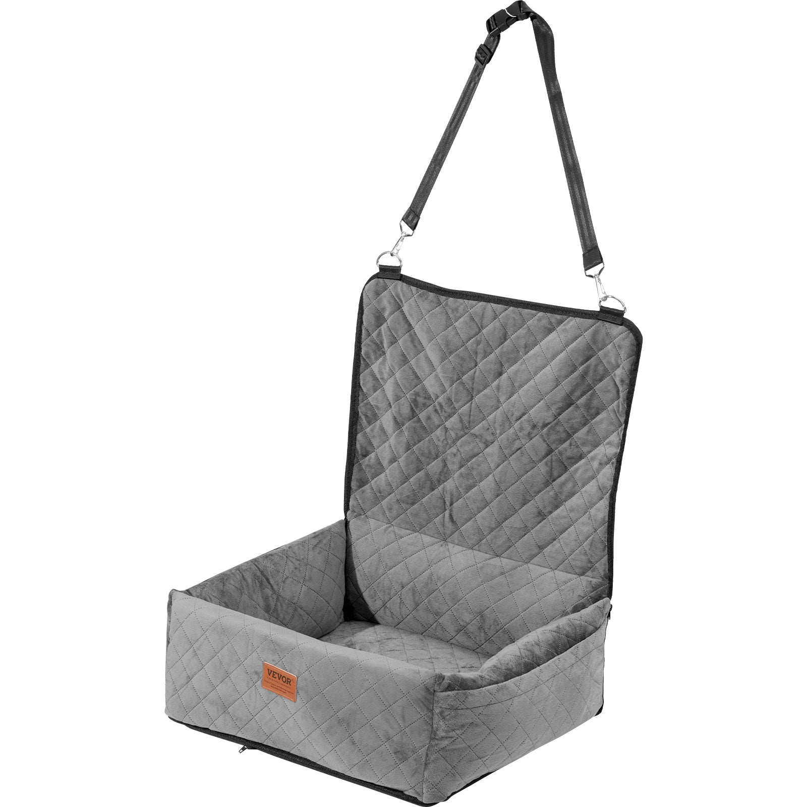 Dog Car Seat, Dog Booster Seat for Car with a Storage Pocket, Clip-On Safety Leash, Sponge and PP Cotton Filling, Dog Car Bed for Small & Medium Dog up to 40Lbs, Gray