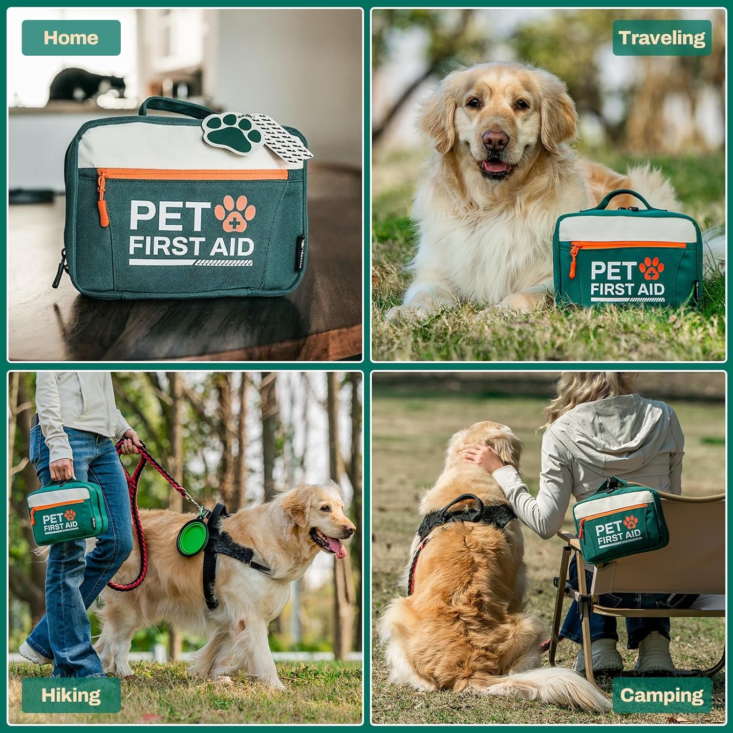 Pet First Aid Kit, Emergency Medical Supplies for Dogs & Cats, Safety Essentials Pack with Thermometer, Disposable Booties for Home, Hiking, Traveling & Camping