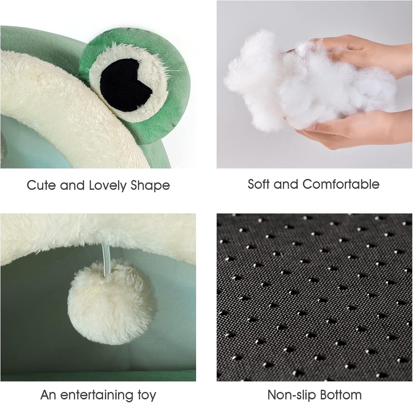 Cute Cat Bed, Indoor Lovely Velvet Igloo for Cat, Warm Cave Sleeping Nest Bed for Puppy and Kitten, Green Frog, S