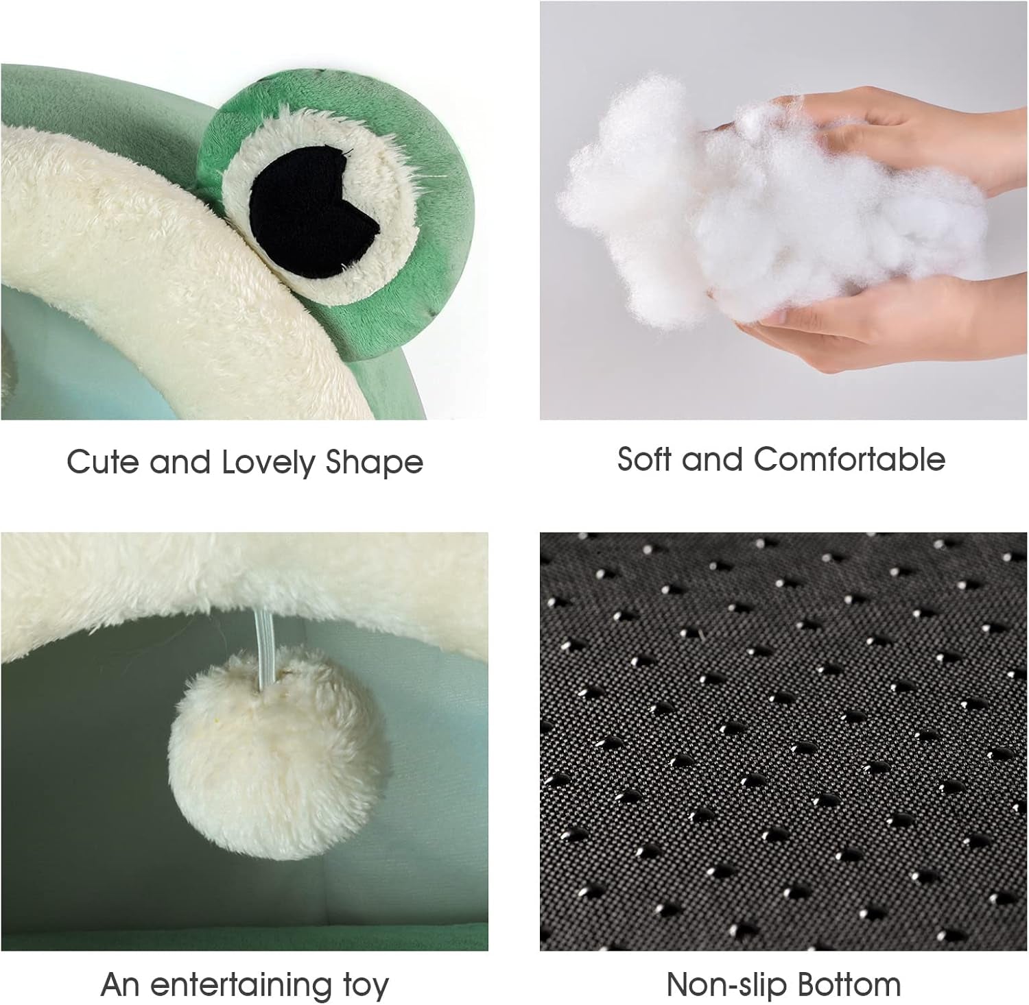 Cute Cat Bed, Indoor Lovely Velvet Igloo for Cat, Warm Cave Sleeping Nest Bed for Puppy and Kitten, Green Frog, S