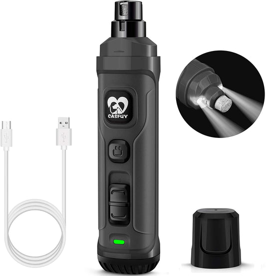 Dog Nail Grinder with 2 LED Light - 2-Speed Powerful Electric Pet Nail Trimmer Professional Quiet Painless Paws Grooming for Small Medium Large Dogs and Cats (Grey)