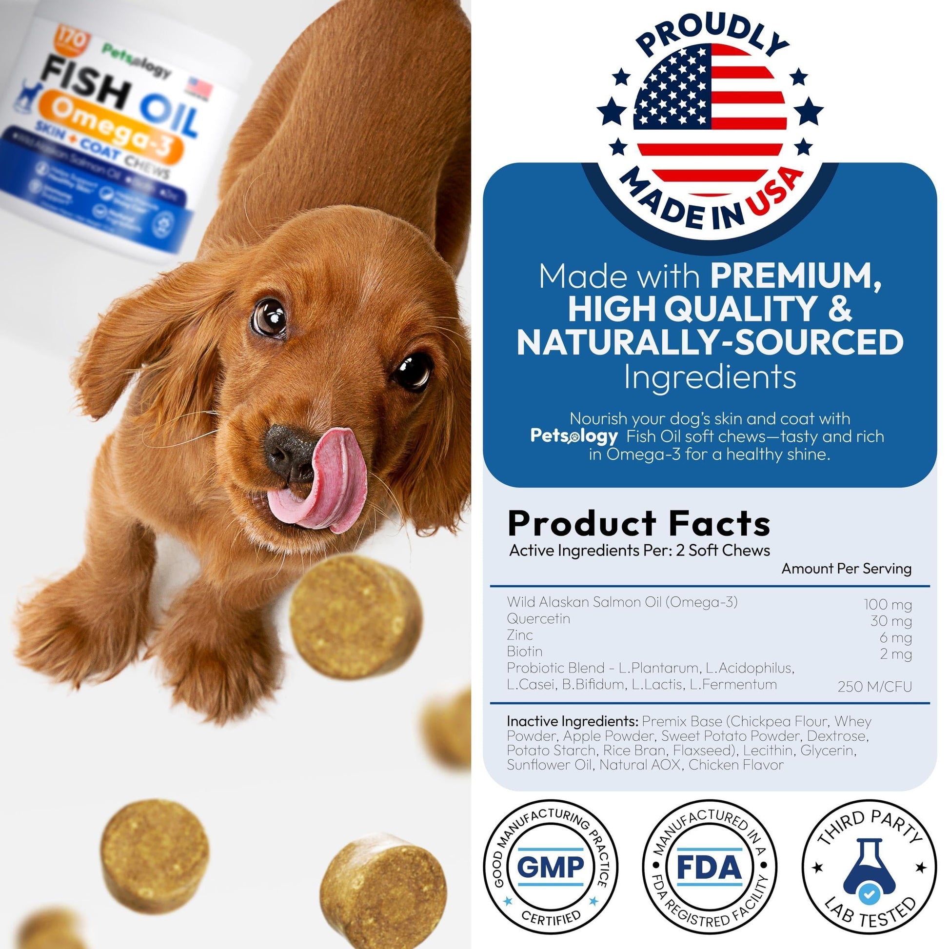Omega 3 Fish Oil for Dogs 170 Chews Dogs Itchy Skin Allergy Relief Skin Coat