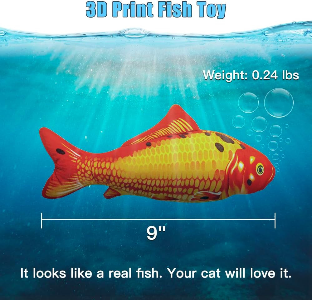 2 Pack 9" Floppy Fish Cat Toys with Silvervine and Catnip for Indoor Cats, Interactive Automatic Flopping Fish Cat Kicker Toys