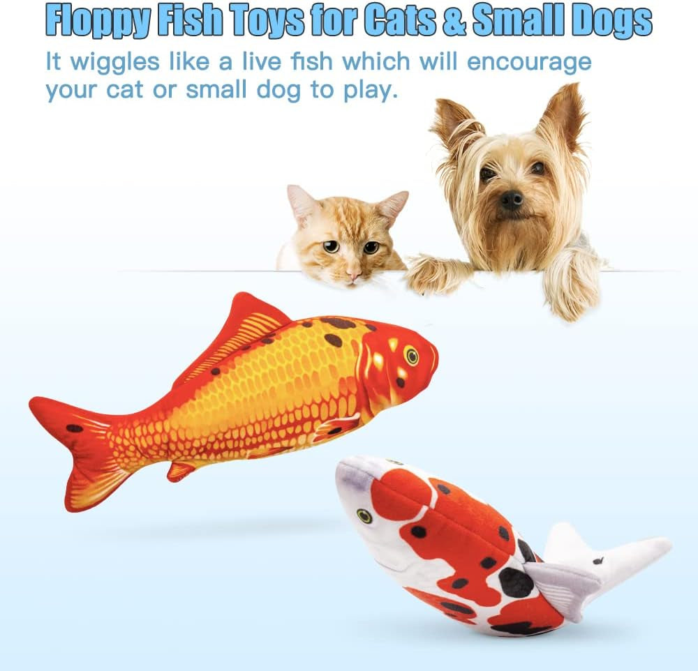2 Pack 9" Floppy Fish Cat Toys with Silvervine and Catnip for Indoor Cats, Interactive Automatic Flopping Fish Cat Kicker Toys