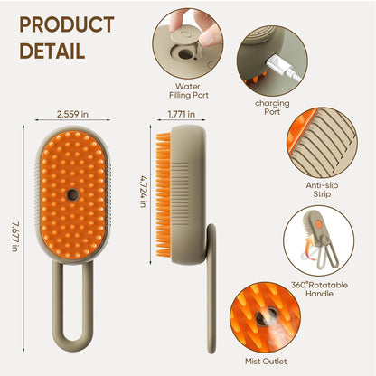 4-in-1 Cat Steam Brush – Self-Cleaning Pet Comb with Steam, Vibration, and Hair Removal for Long & Short Hair Cats and Dogs (Khaki)