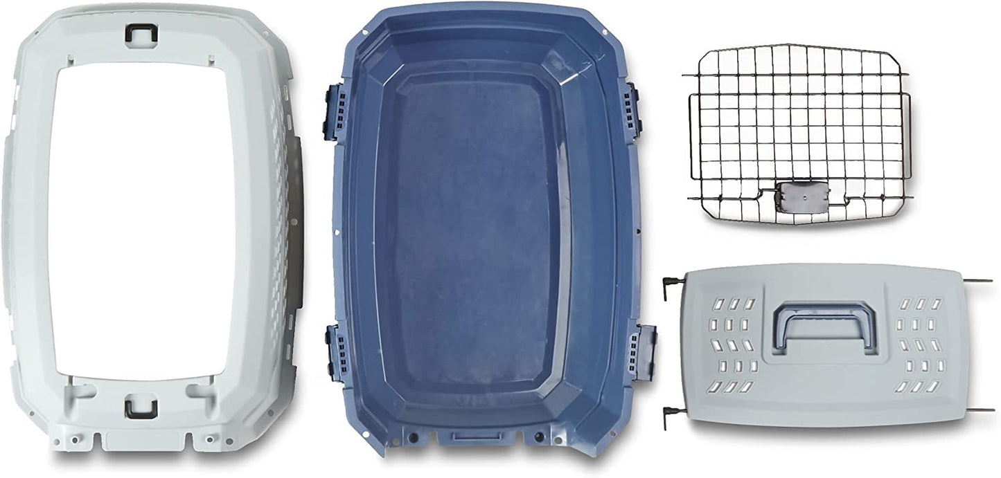 Amazon Basics 2-Door Top-Load Hard-Sided Dogs, Cats Pet Travel Carrier, Gray & Blue, 22.8"L X 15.0"W X 13.0"H
