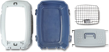 Amazon Basics 2-Door Top-Load Hard-Sided Dogs, Cats Pet Travel Carrier, Gray & Blue, 22.8"L X 15.0"W X 13.0"H
